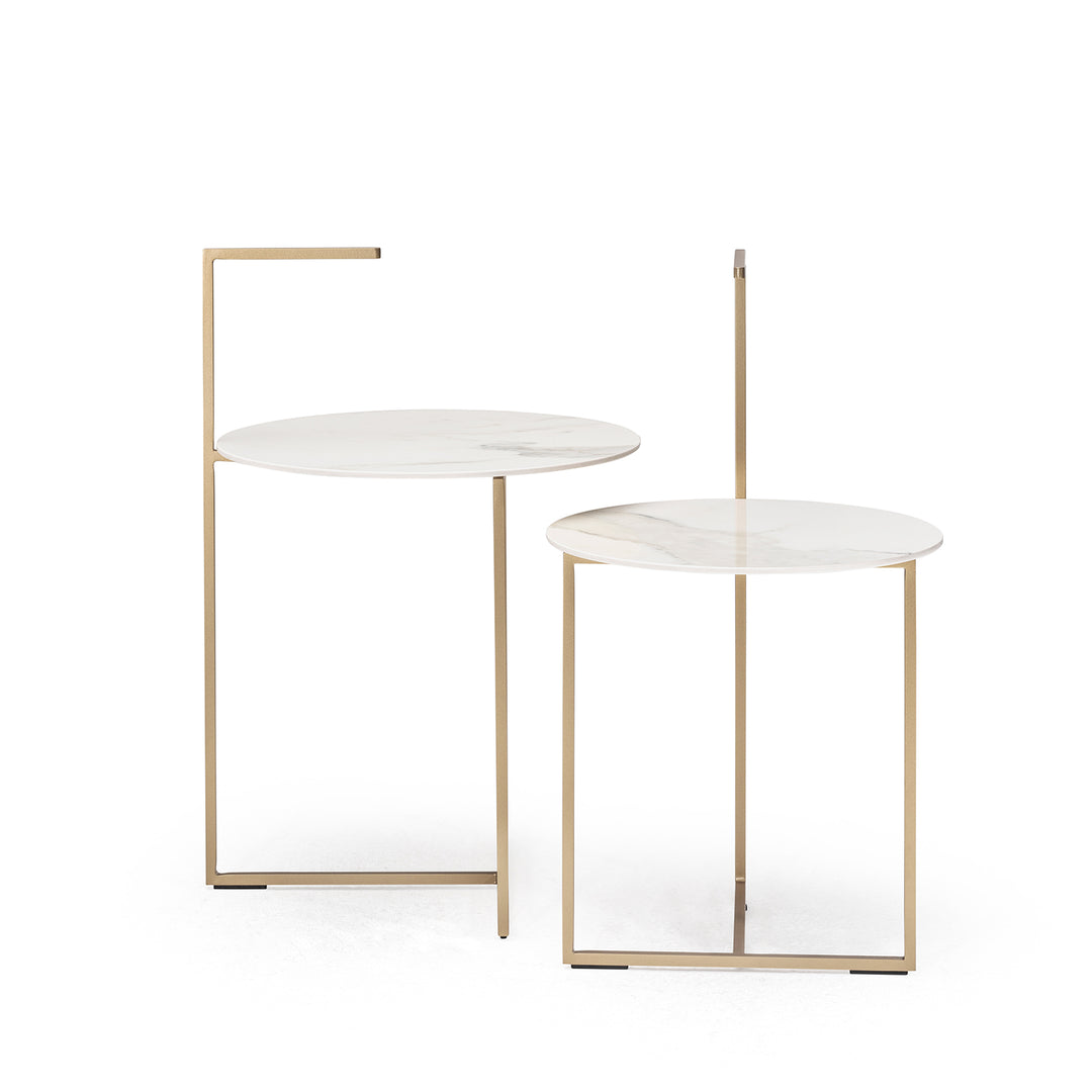moeller design | CARRY side table | white calacatta ceramic + gold frame