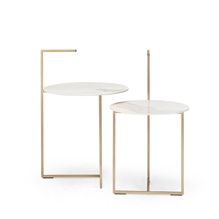 moeller design | CARRY side table | white calacatta ceramic + gold frame