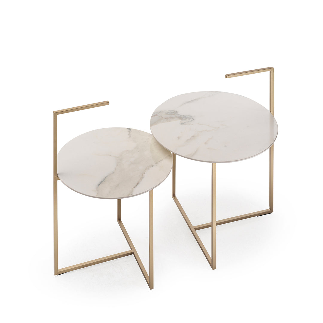 moeller design | CARRY side table | white calacatta ceramic + gold frame