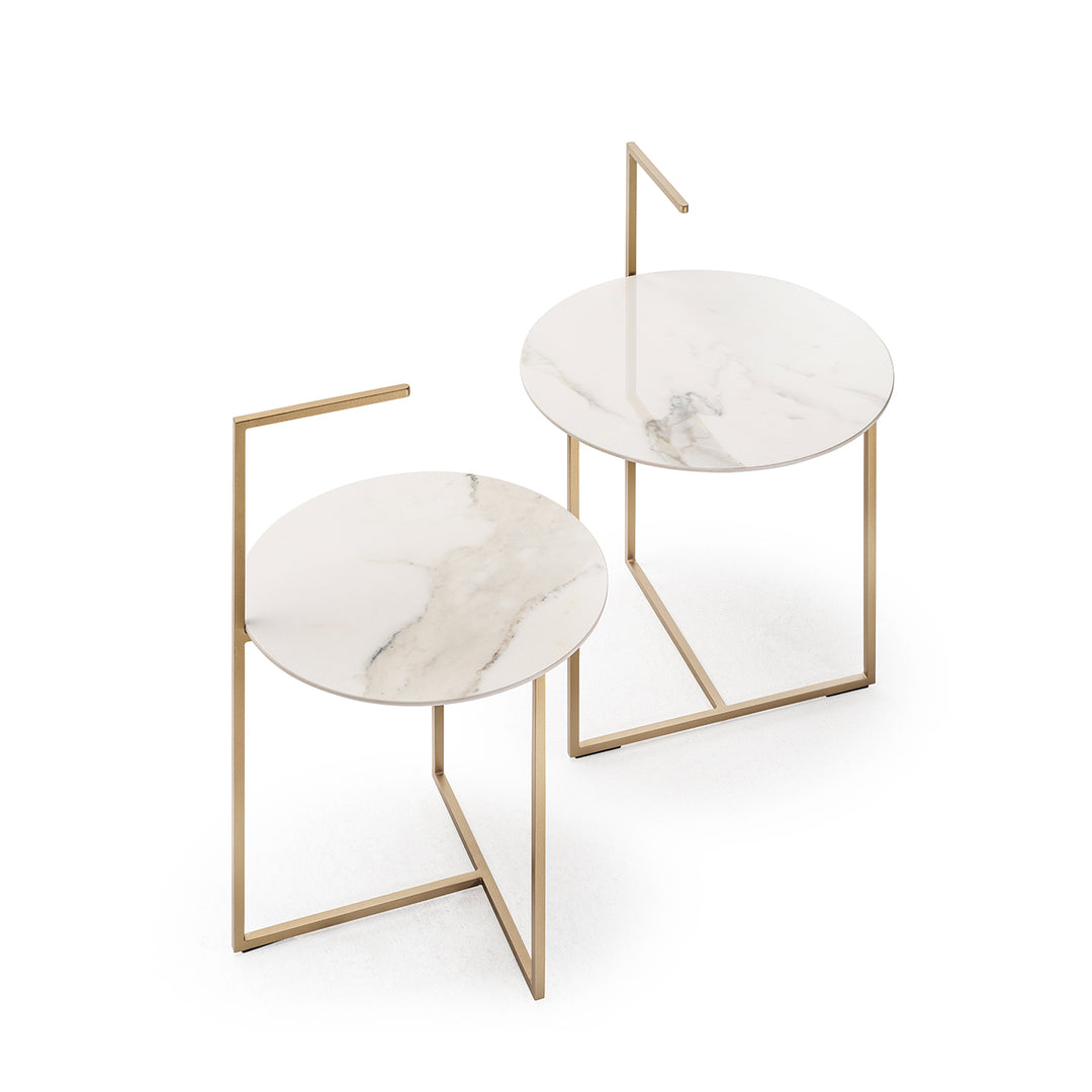 moeller design | CARRY side table | white calacatta ceramic + gold frame
