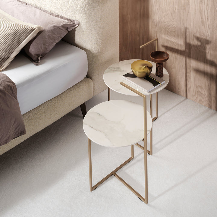 moeller design | CARRY side table | white calacatta ceramic + gold frame