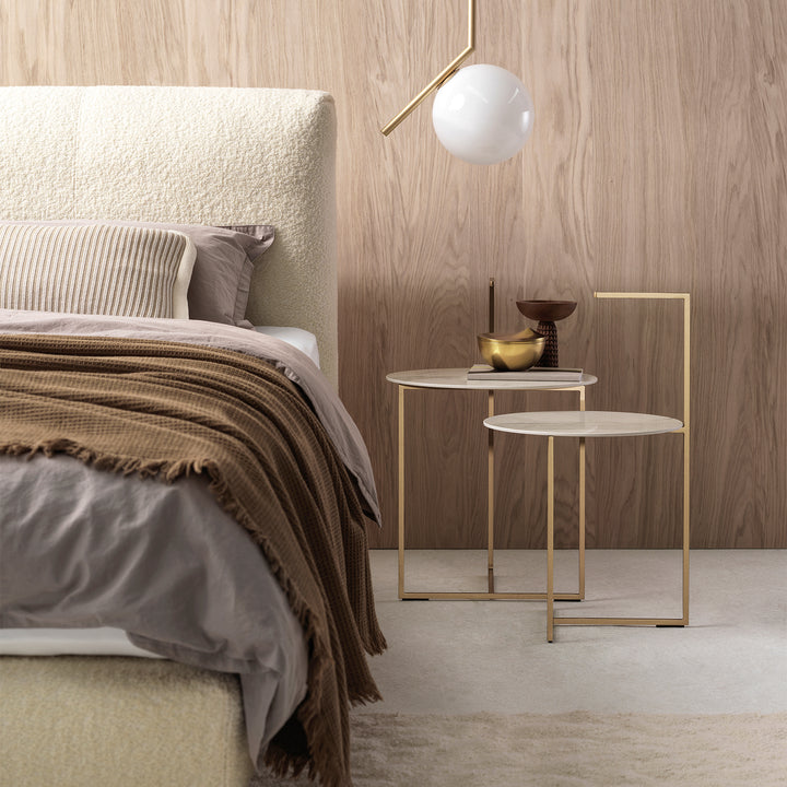 moeller design | CARRY side table | white calacatta ceramic + gold frame