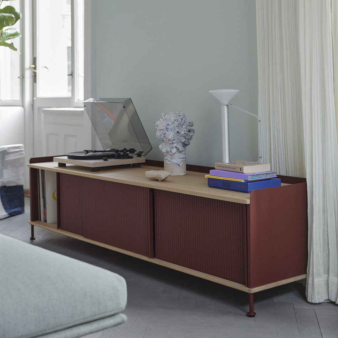 muuto | enfold sideboard low long | deep red + oiled oak