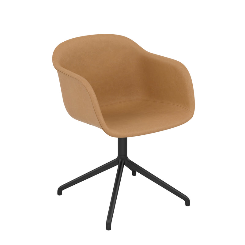 muuto | fiber armchair | swivel base | tan easy leather + anthracite black