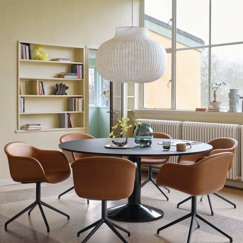 muuto | fiber armchair | swivel base | tan easy leather + anthracite black