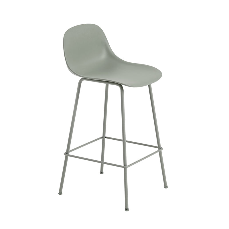 muuto | fiber counter stool + backrest | tube base | dusty green recycled + dusty green