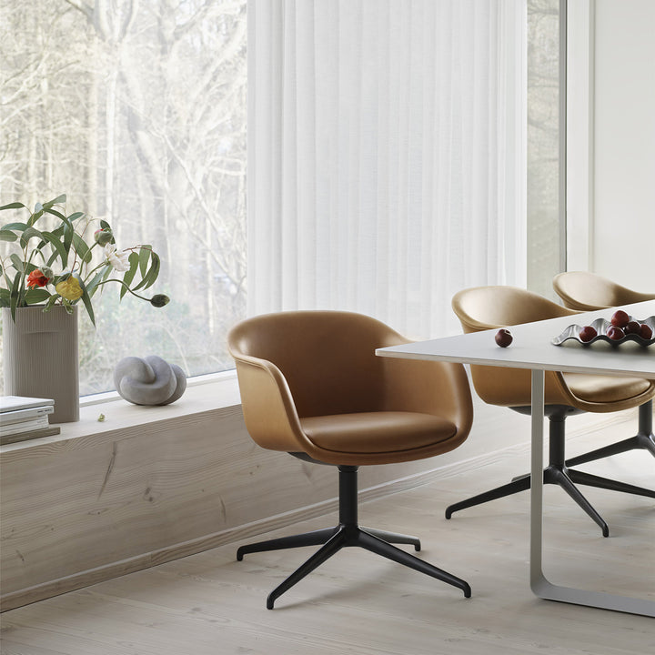 muuto | fiber conference armchair | swivel base | cognac leather + black ~ DC