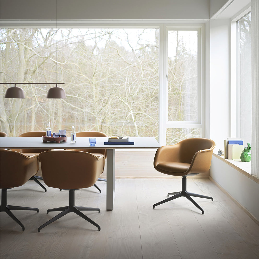 muuto | fiber conference armchair | swivel base | cognac leather + black ~ DC