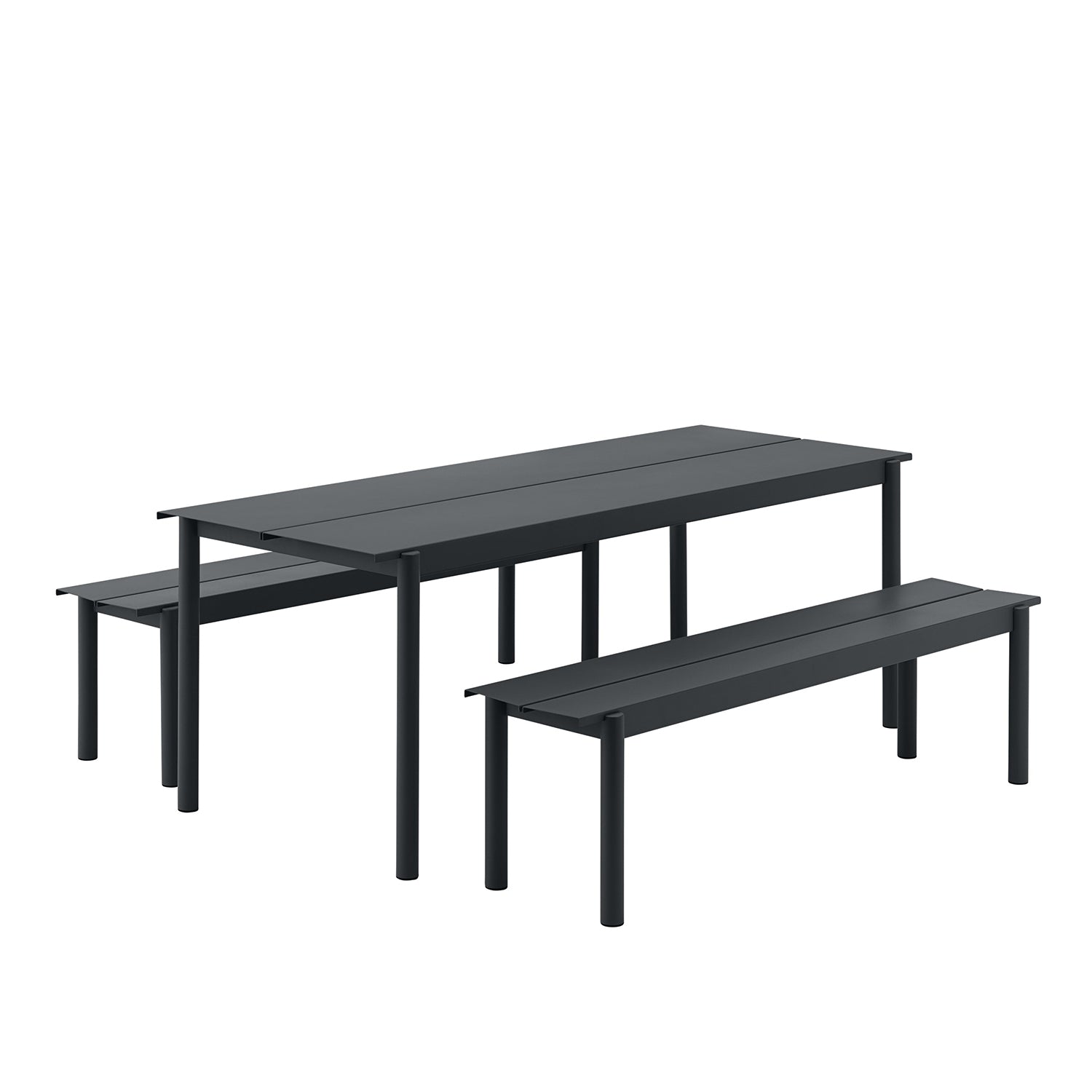DINING BUNDLE | 2x linear steel benches black + linear steel table black 220cm