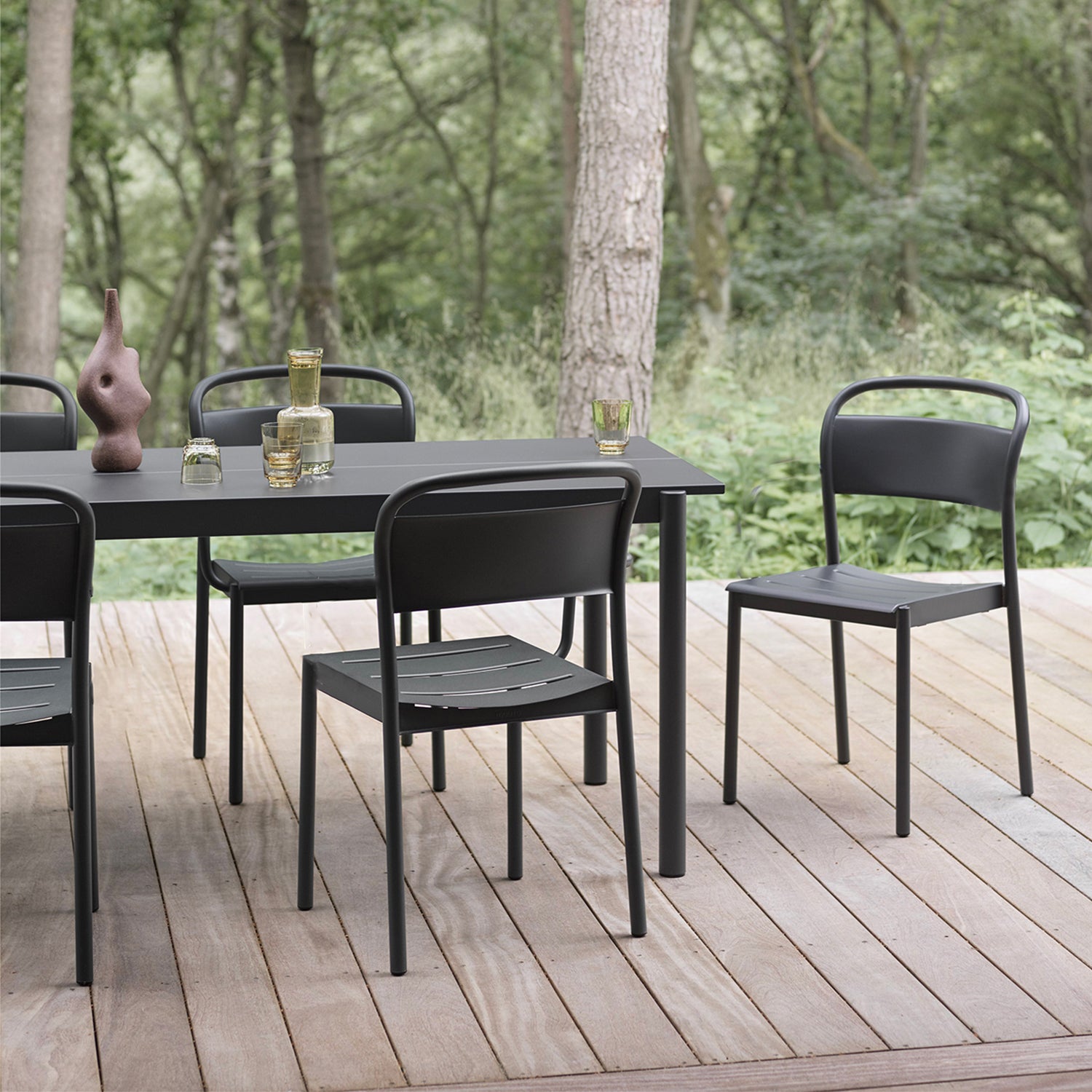 DINING BUNDLE | 6x linear steel side chairs black + linear steel table black 140cm