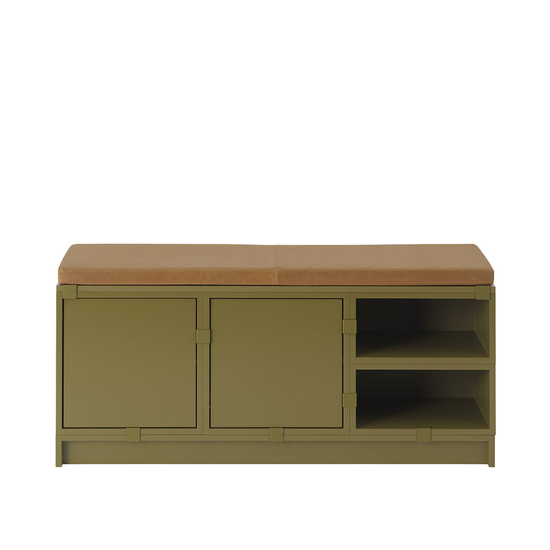 muuto | stacked storage system | seat cushion | refine leather cognac