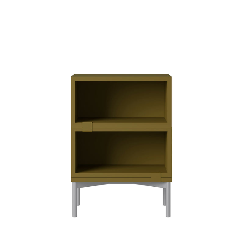muuto | stacked storage system | podium with tube base 43.5cm | brown green + grey