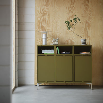 muuto | stacked storage system | podium with tube base 131cm | brown green + grey