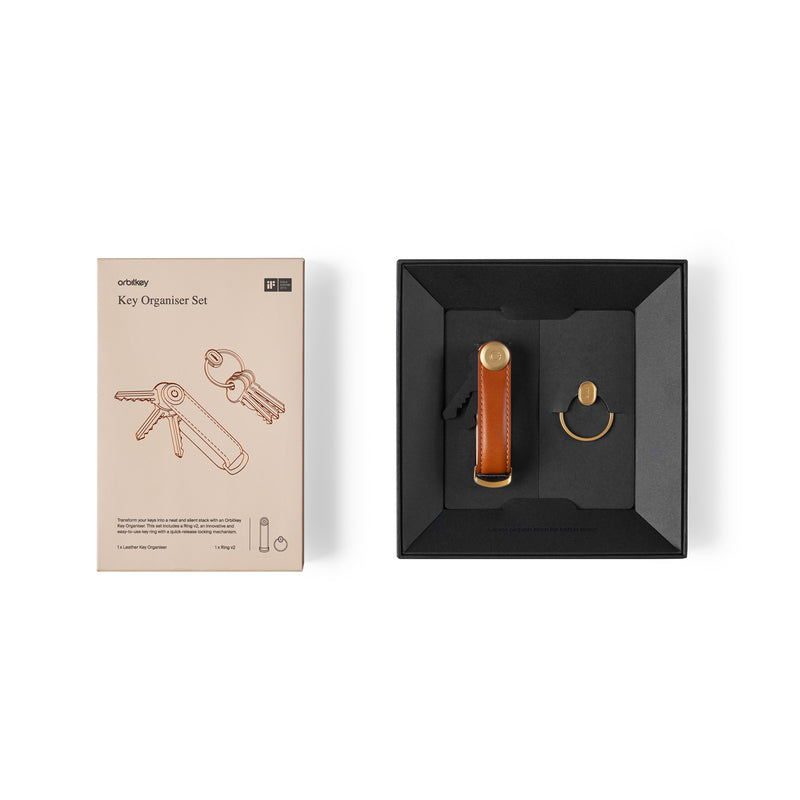 orbitkey | key organiser gift set | cognac leather + ring - limited edition