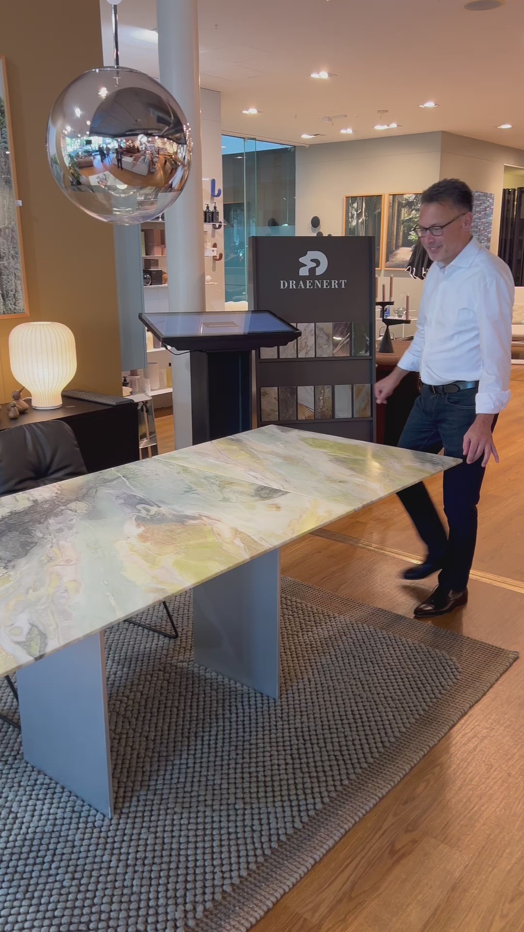 draenert | atlas table | extendable + pivotable | dreaming green stone 160/230x92cm