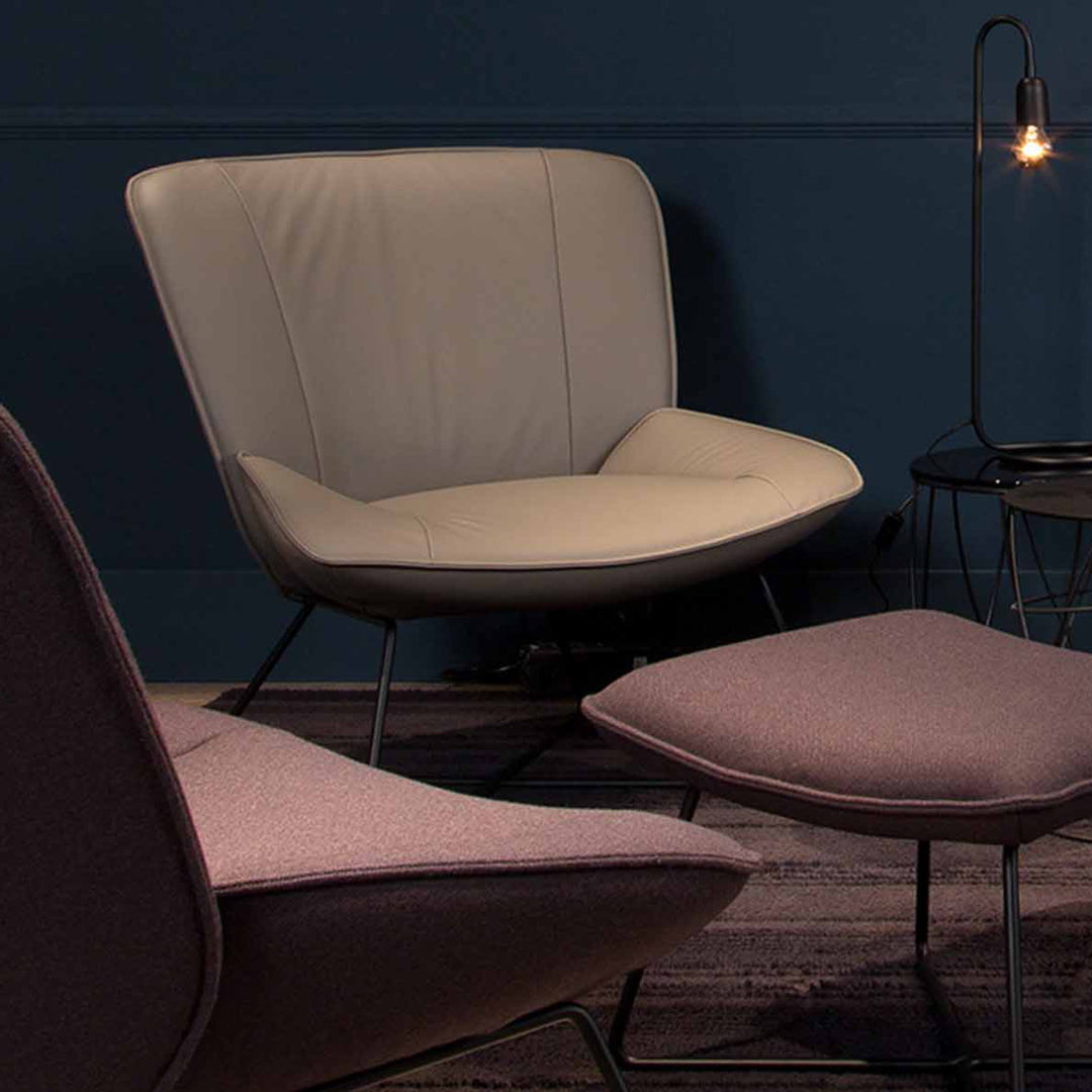 rolf benz | 383 footstool | leather beige grey 42.402 + umbra grey frame