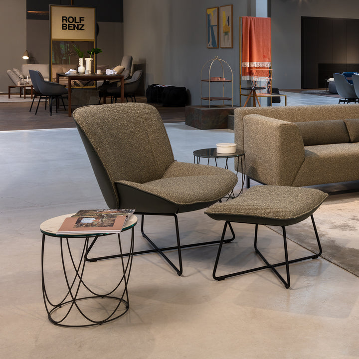 rolf benz | 383 footstool | leather beige grey 42.402 + umbra grey frame