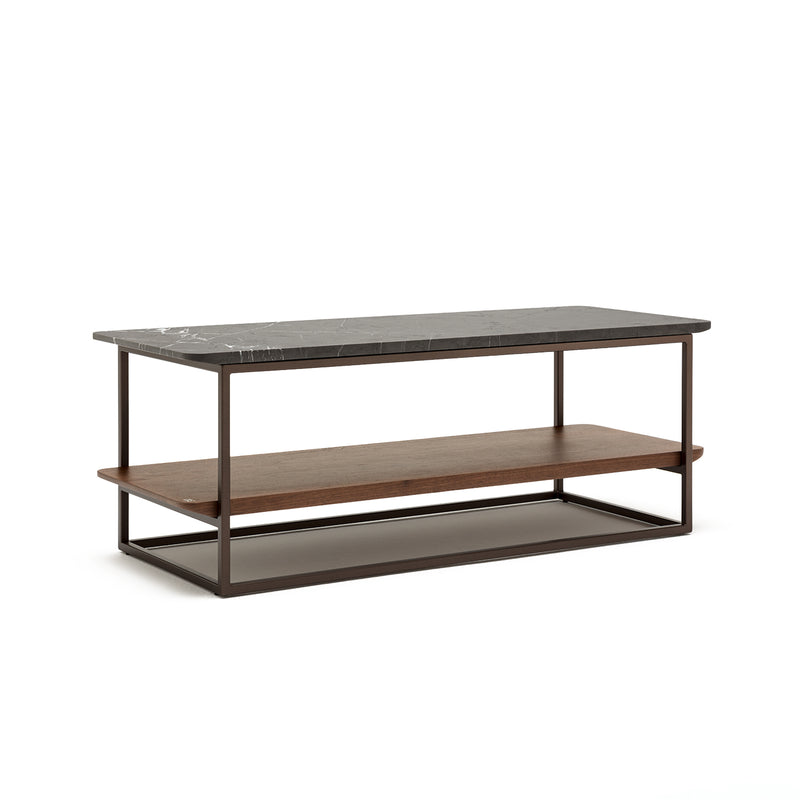 rolf benz | 987 coffee table | stone graphite brown + american walnut + marrone metallic frame