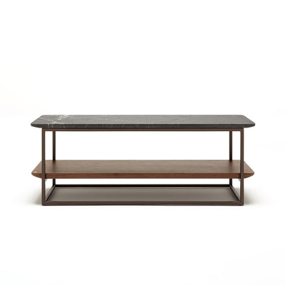 rolf benz | 987 coffee table | stone graphite brown + american walnut + marrone metallic frame