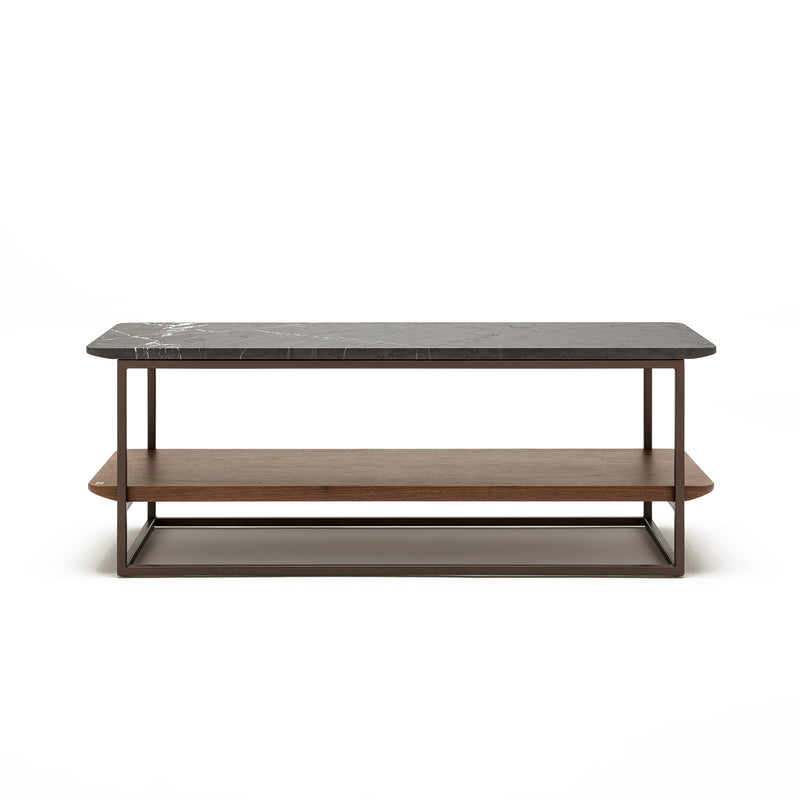 rolf benz | 987 coffee table | stone graphite brown + american walnut + marrone metallic frame