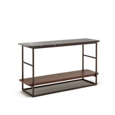 rolf benz | 987 coffee table | stone graphite brown + american walnut + marrone metallic frame