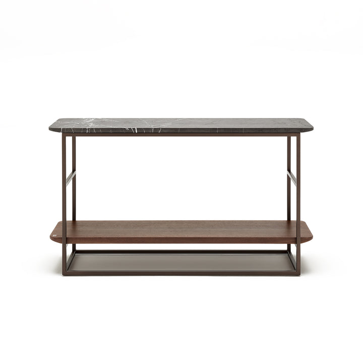 rolf benz | 987 coffee table | stone graphite brown + american walnut + marrone metallic frame