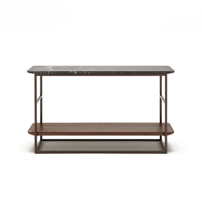 rolf benz | 987 coffee table | stone graphite brown + american walnut + marrone metallic frame