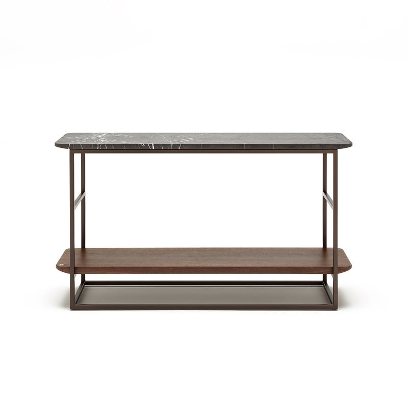 rolf benz | 987 coffee table | stone graphite brown + american walnut + marrone metallic frame