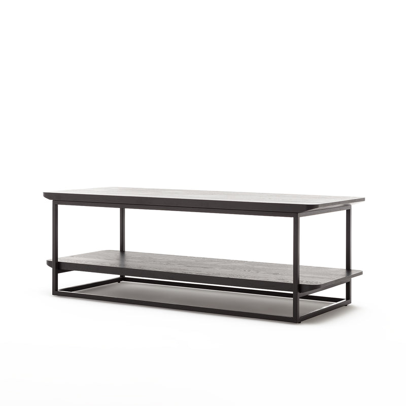 rolf benz | 987 coffee table | stone graphite brown + american walnut + marrone metallic frame