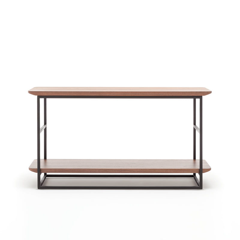 rolf benz | 987 coffee table | stone graphite brown + american walnut + marrone metallic frame