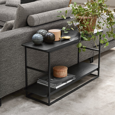 rolf benz | 987 coffee table | stone graphite brown + american walnut + marrone metallic frame