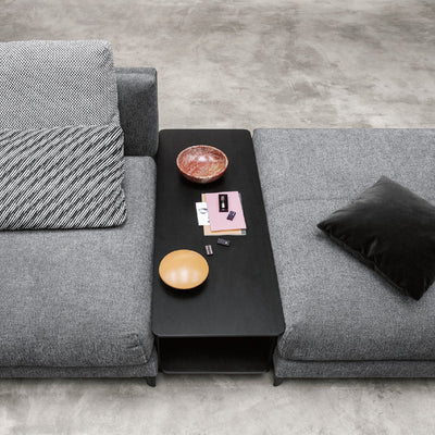 rolf benz | 987 coffee table | stone graphite brown + american walnut + marrone metallic frame