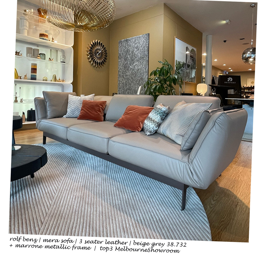 rolf benz | mera sofa | 3 seater leather | beige grey 38.732 + marrone metallic frame