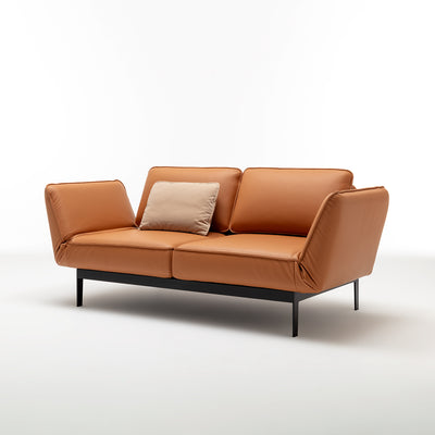 rolf benz | mera sofa | 3 seater leather | beige grey 38.732 + marrone metallic frame