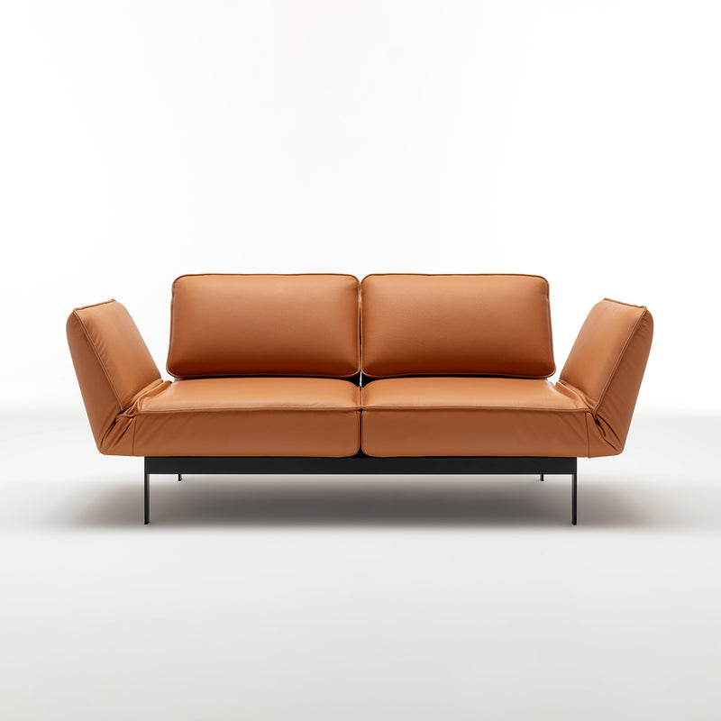 rolf benz | mera sofa | 3 seater leather | beige grey 38.732 + marrone metallic frame