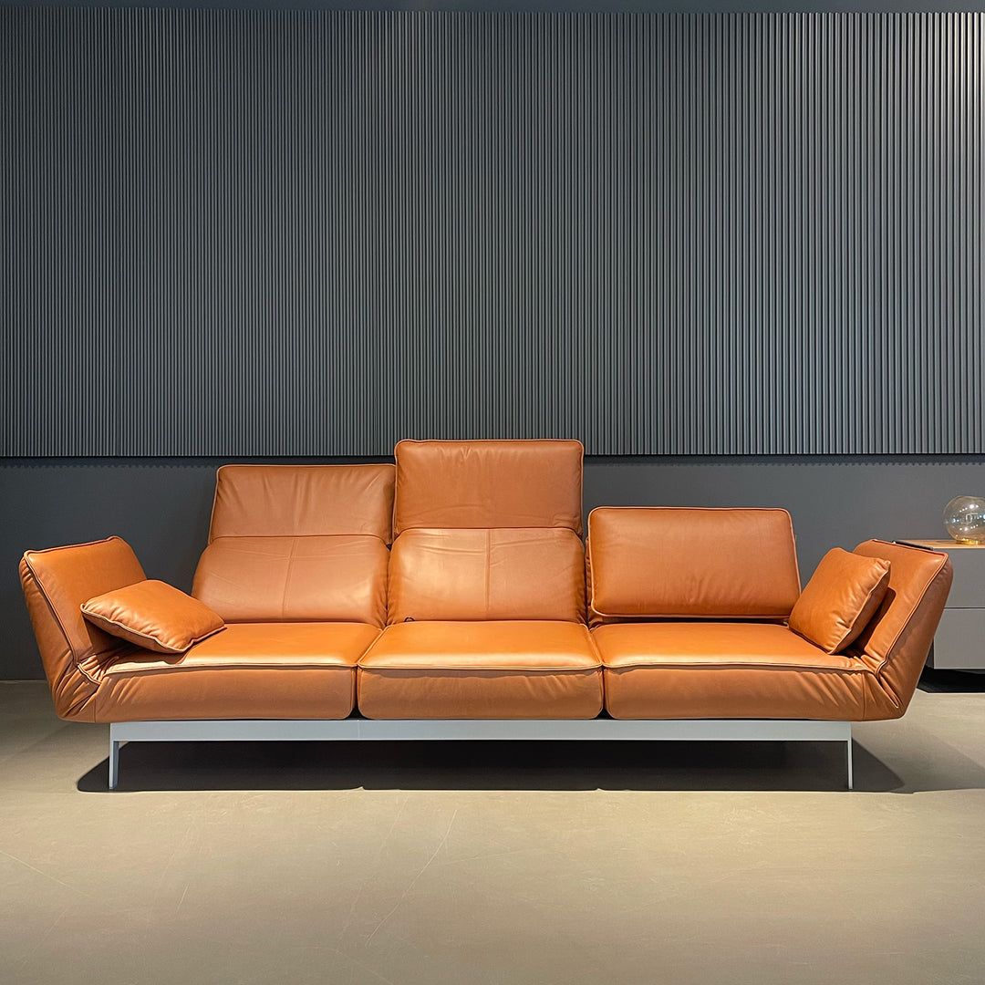 rolf benz | mera sofa | 3 seater leather | beige grey 38.732 + marrone metallic frame