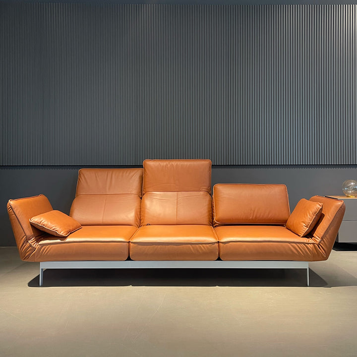 rolf benz | mera sofa | 3 seater leather | beige grey 38.732 + marrone metallic frame