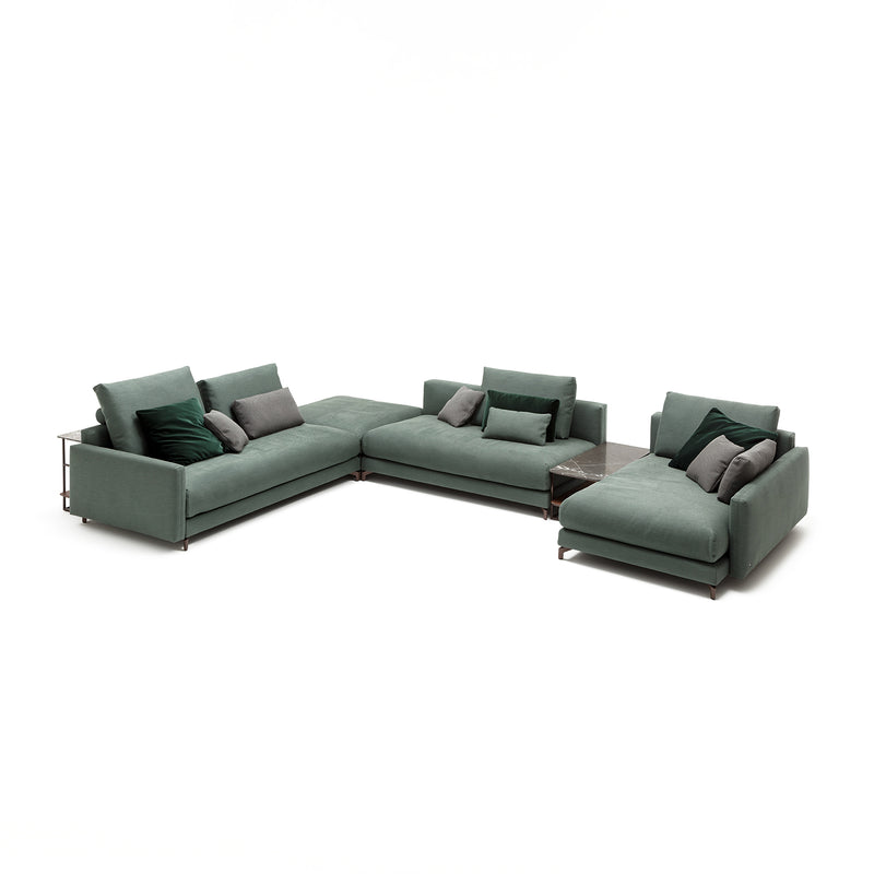 rolf benz | nuvola sofa + footstool | fabric beige grey 26384 + marrone metallic legs