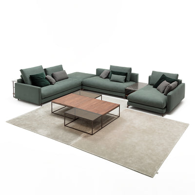 rolf benz | nuvola sofa + footstool | fabric beige grey 26384 + marrone metallic legs