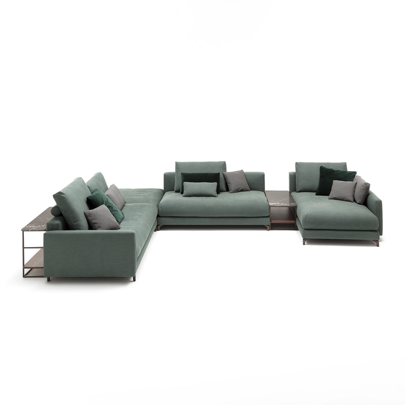 rolf benz | nuvola sofa + footstool | fabric beige grey 26384 + marrone metallic legs