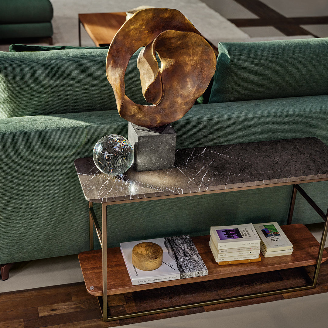 rolf benz | 987 coffee table | stone graphite brown + american walnut + marrone metallic frame
