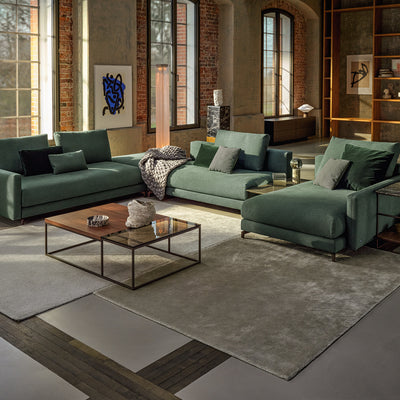 rolf benz | nuvola sofa + footstool | fabric beige grey 26384 + marrone metallic legs