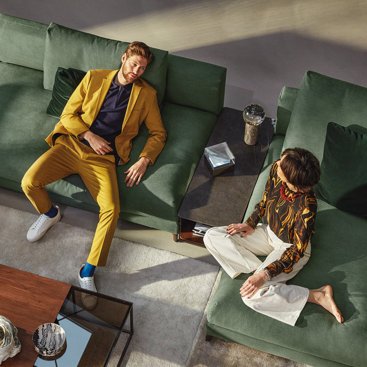 rolf benz | 987 coffee table | stone graphite brown + american walnut + marrone metallic frame