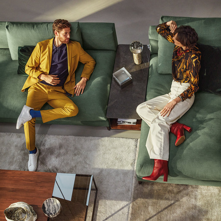 rolf benz | 987 coffee table | stone graphite brown + american walnut + marrone metallic frame