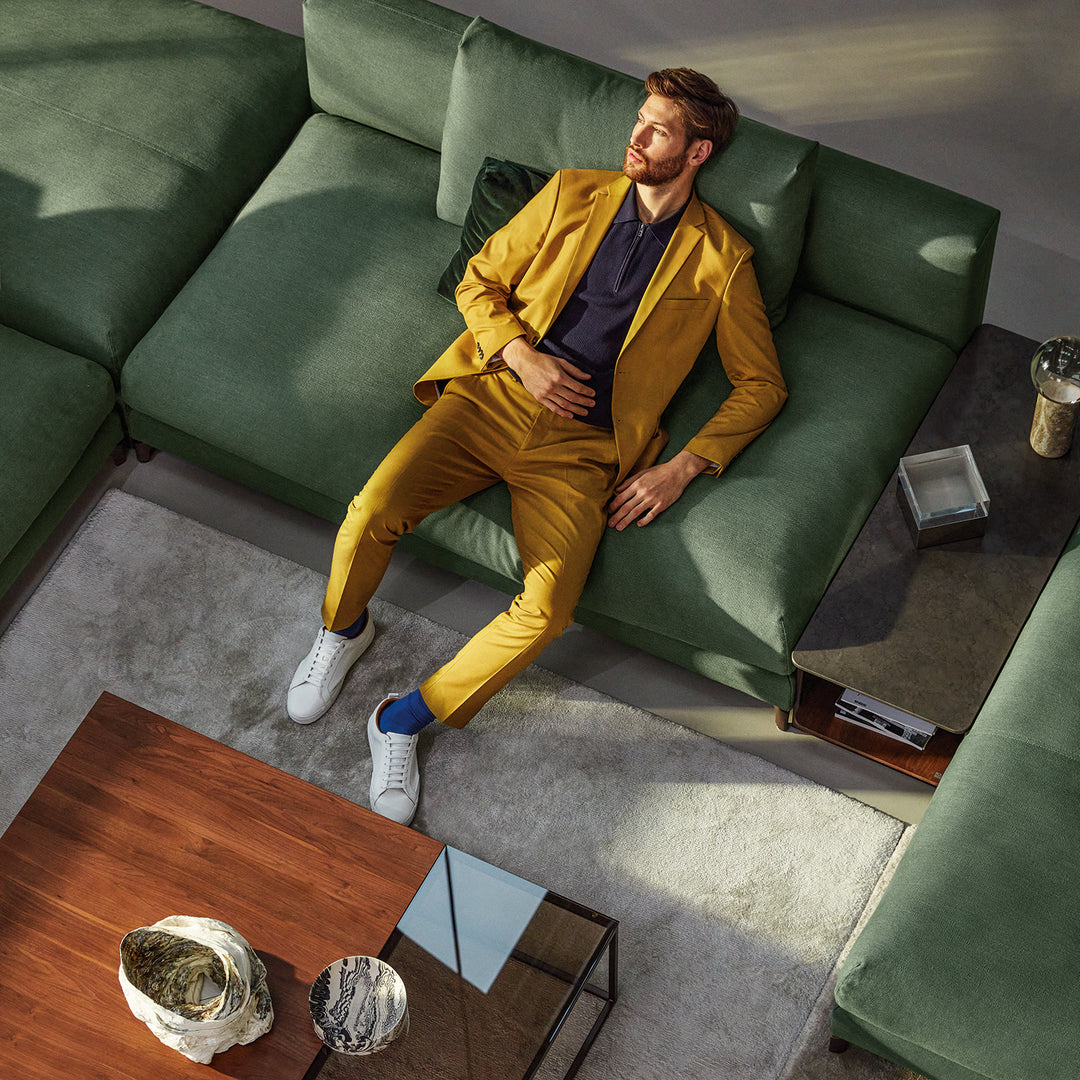 rolf benz | 987 coffee table | stone graphite brown + american walnut + marrone metallic frame