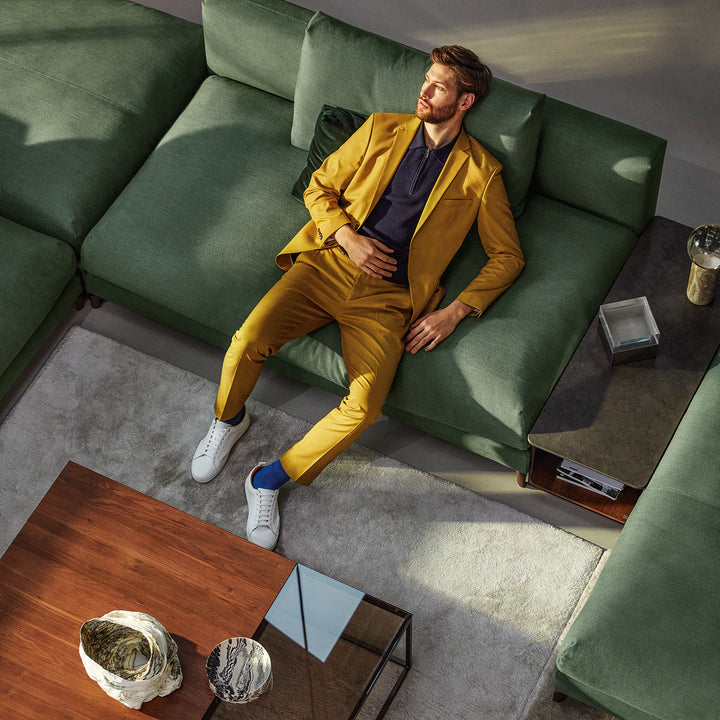 rolf benz | 987 coffee table | stone graphite brown + american walnut + marrone metallic frame