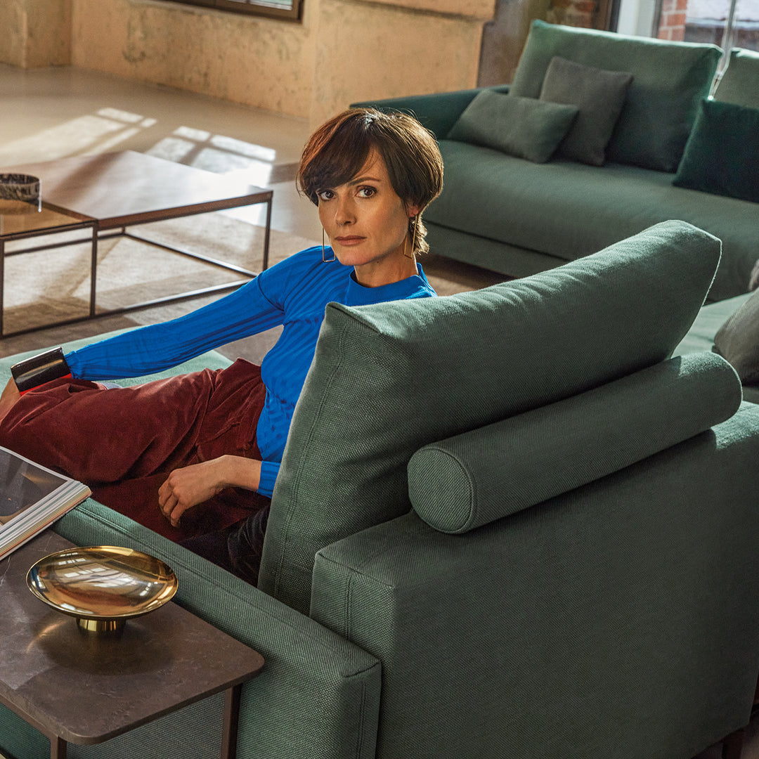 rolf benz | 987 coffee table | stone graphite brown + american walnut + marrone metallic frame