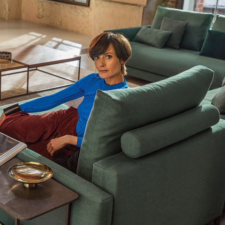 rolf benz | 987 coffee table | stone graphite brown + american walnut + marrone metallic frame