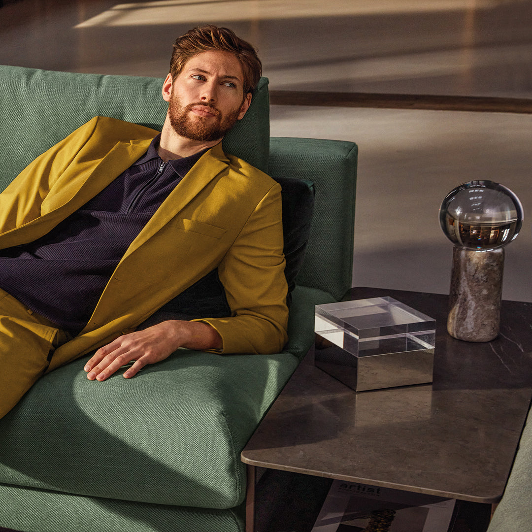 rolf benz | 987 coffee table | stone graphite brown + american walnut + marrone metallic frame