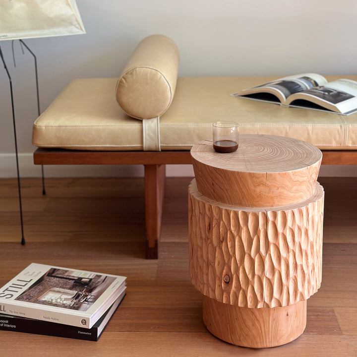 studio nikco | wooden stool / side table | cone top no.2 carved - cypress pine